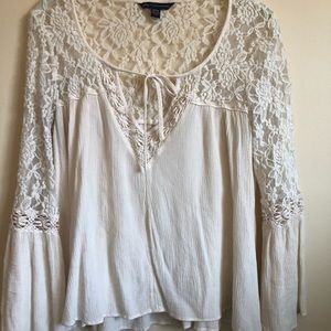 American Eagle Sheer cream blouse w/ bell sleeves